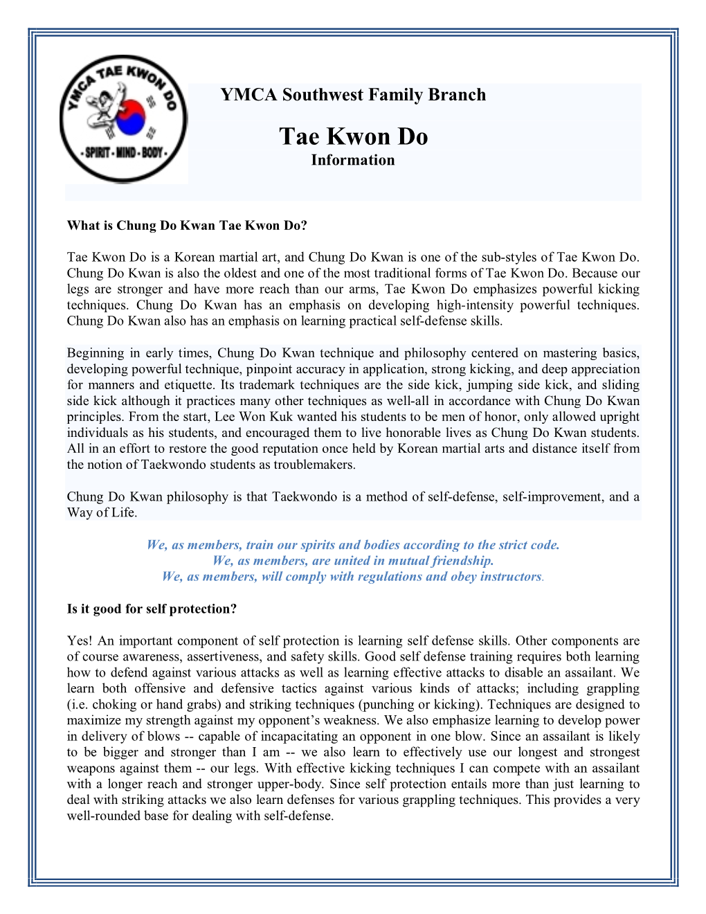 Tae Kwon Do Information