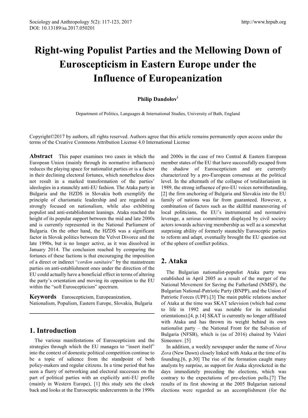 Right-Wing Populist Parties and the Mellowing Down of Euroscepticism in Eastern Europe Under the Influence of Europeanization