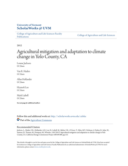 Agricultural Mitigation and Adaptation to Climate Change in Yolo County, CA Louise Jackson UC Davis