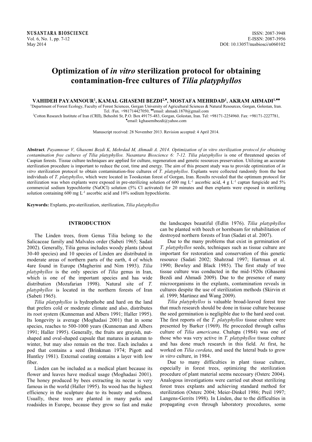 Optimization of in Vitro Sterilization Protocol for Obtaining Contamination-Free Cultures of Tilia Platyphyllos