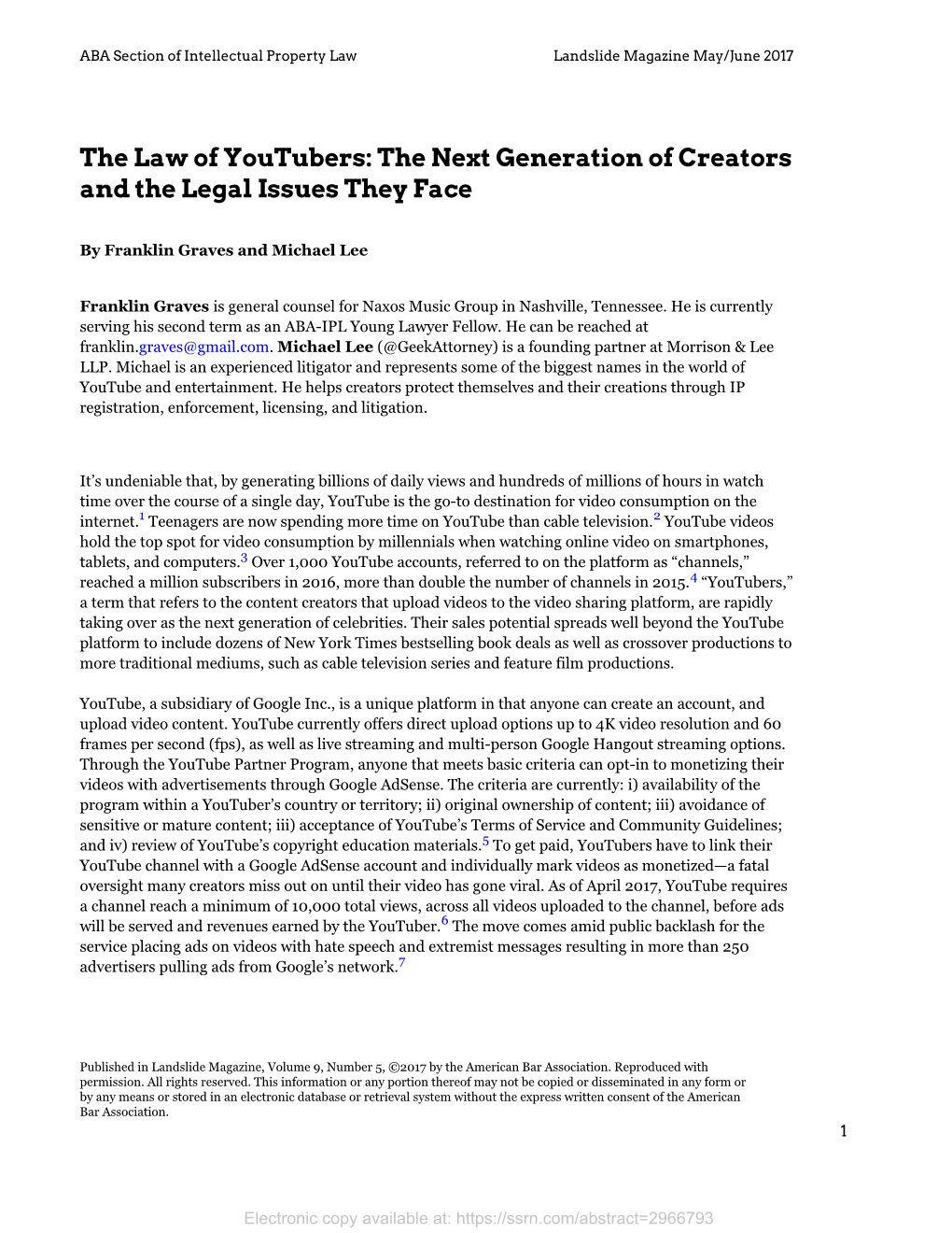 The Law of Youtubers: the Next Generation of Creators and the Legal Issues They Face