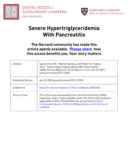 Severe Hypertriglyceridemia with Pancreatitisthirteen Years