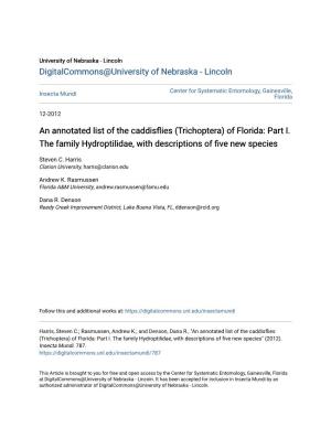(Trichoptera) of Florida: Part I