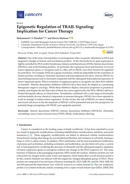 Epigenetic Regulation of TRAIL Signaling: Implication for Cancer Therapy