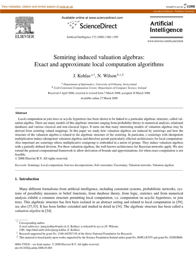 Semiring Induced Valuation Algebras: Exact and Approximate Local Computation Algorithms