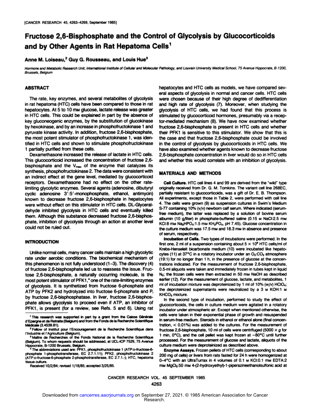 Fructose 2,6-Bisphosphate and the Control of Glycolysis by Glucocorticoids and by Other Agents in Rat Hepatoma Cells1