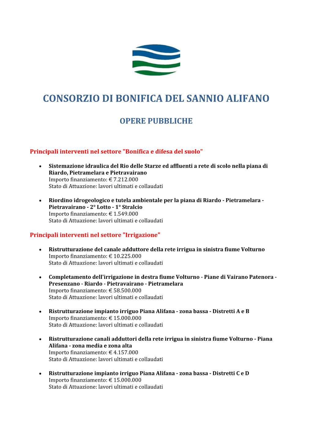 Consorzio Di Bonifica Del Sannio Alifano Opere Pubbliche