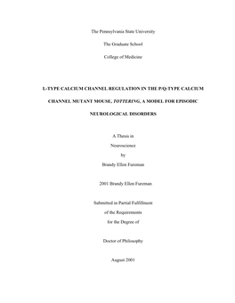 The Pennsylvania State University the Graduate School College of Medicine L-TYPE CALCIUM CHANNEL REGULATION in the P/Q-TYPE CALC