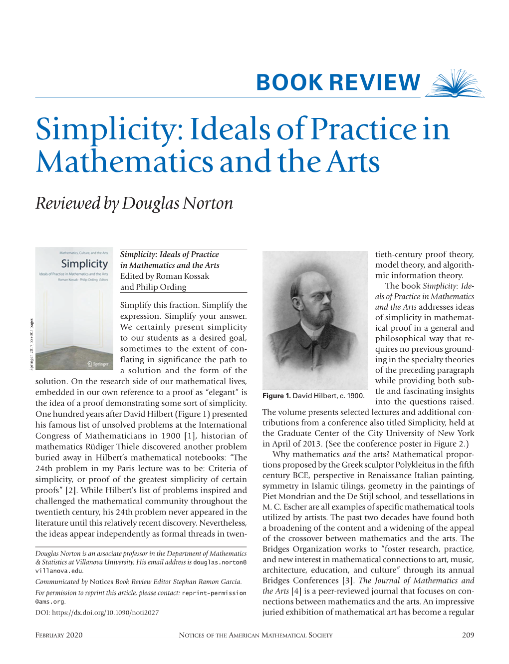 Simplicity: Ideals of Practice in Mathematics and the Arts Reviewed by Douglas Norton