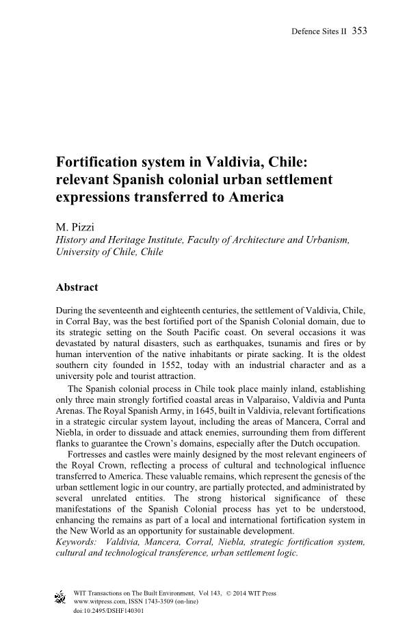 Fortification System in Valdivia, Chile: Relevant Spanish Colonial Urban Settlement Expressions Transferred to America