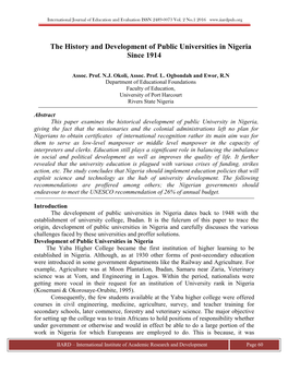 The History and Development of Public Universities in Nigeria Since 1914