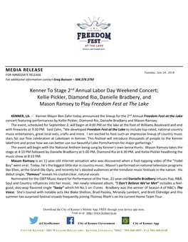 Kellie Pickler, Diamond Rio, Danielle Bradbery, and Mason Ramsey to Play Freedom Fest at the Lake