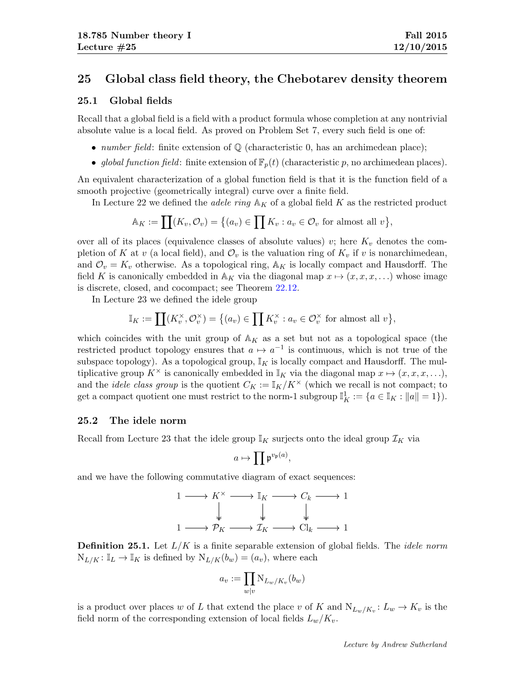 25 Global Class Field Theory, the Chebotarev Density Theorem