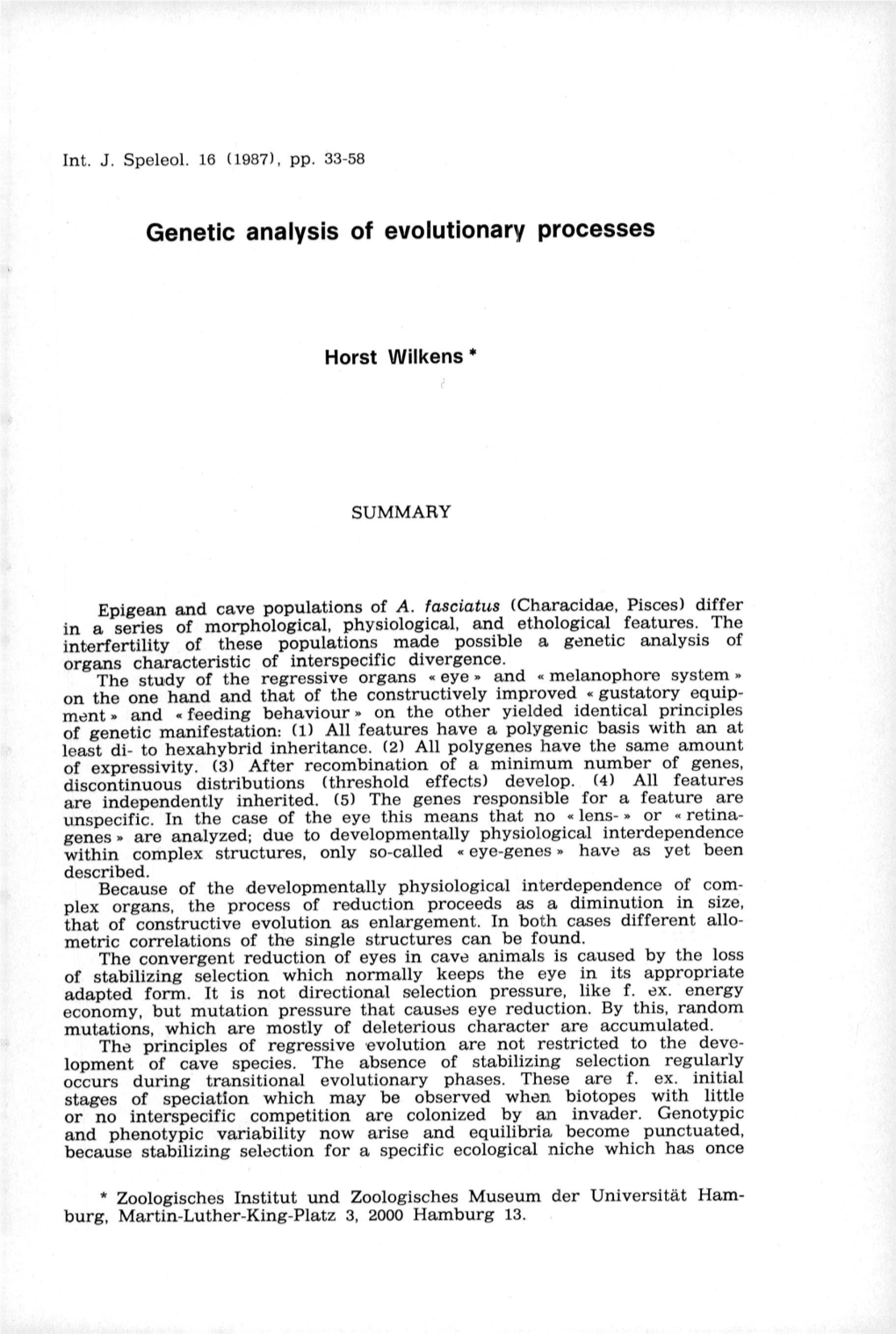 Genetic Analysis of Evolutionary Processes