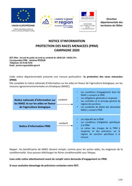 Notice D'information Protection Des Races Menacees (Prm)