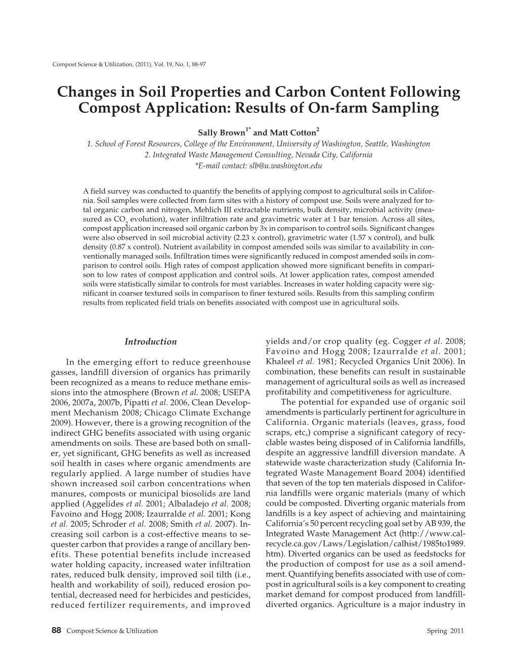 Changes in Soil Properties and Carbon Content Following Compost Application: Results of On-Farm Sampling