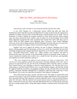 SDS, the 1960S, and Education for Revolution