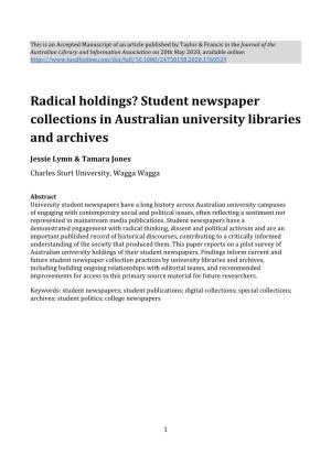 Student Newspaper Collections in Australian University Libraries and Archives