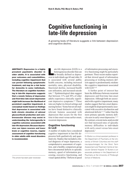 Cognitive Functioning in Late-Life Depression