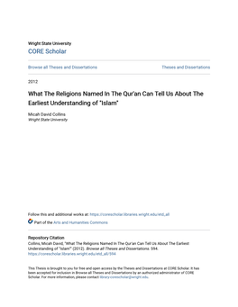 What the Religions Named in the Qur'an Can Tell Us About the Earliest Understanding of "Islam"