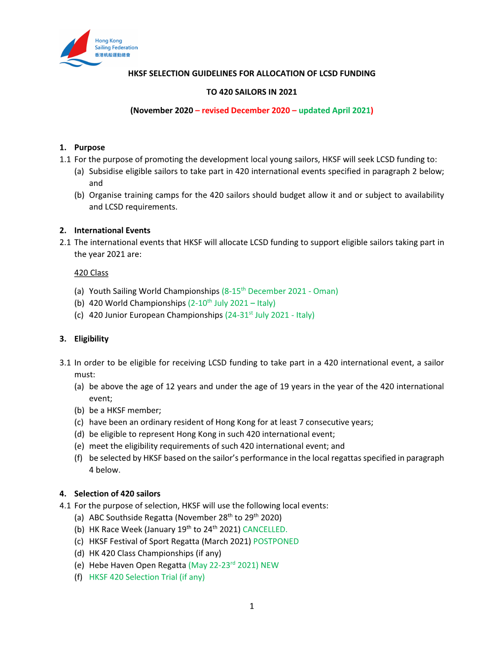 HKSF Guidelines for LCSD Funding Allocation 2021