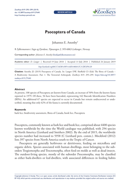 Psocoptera of Canada 295 Doi: 10.3897/Zookeys.819.27640 REVIEW ARTICLE Launched to Accelerate Biodiversity Research