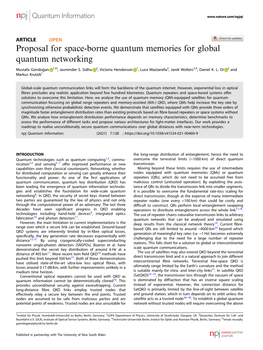 Proposal for Space-Borne Quantum Memories for Global Quantum Networking ✉ Mustafa Gündoğan 1 , Jasminder S