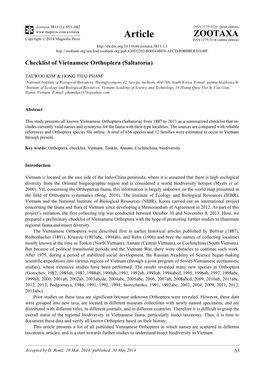Checklist of Vietnamese Orthoptera (Saltatoria)
