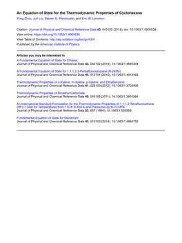 An Equation of State for the Thermodynamic Properties of Cyclohexane Yong Zhou, Jun Liu, Steven G