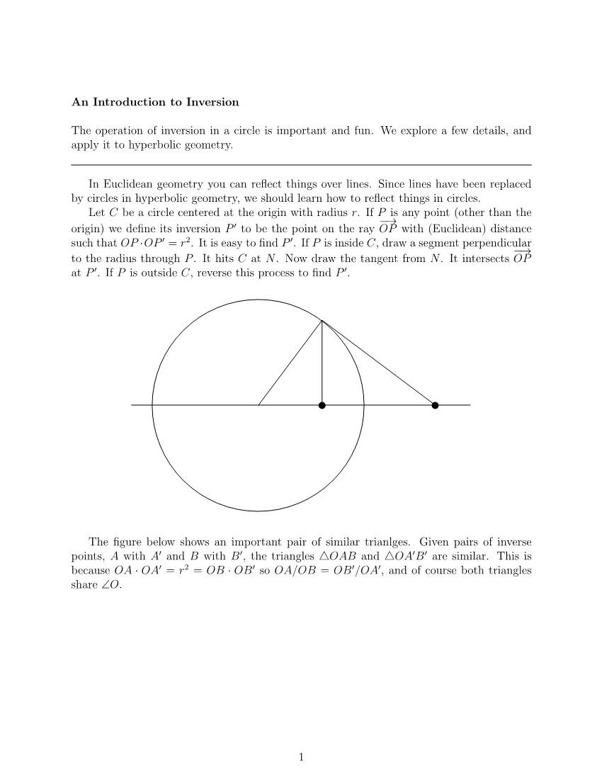 17 Hyperbolic Geometry--Inversions