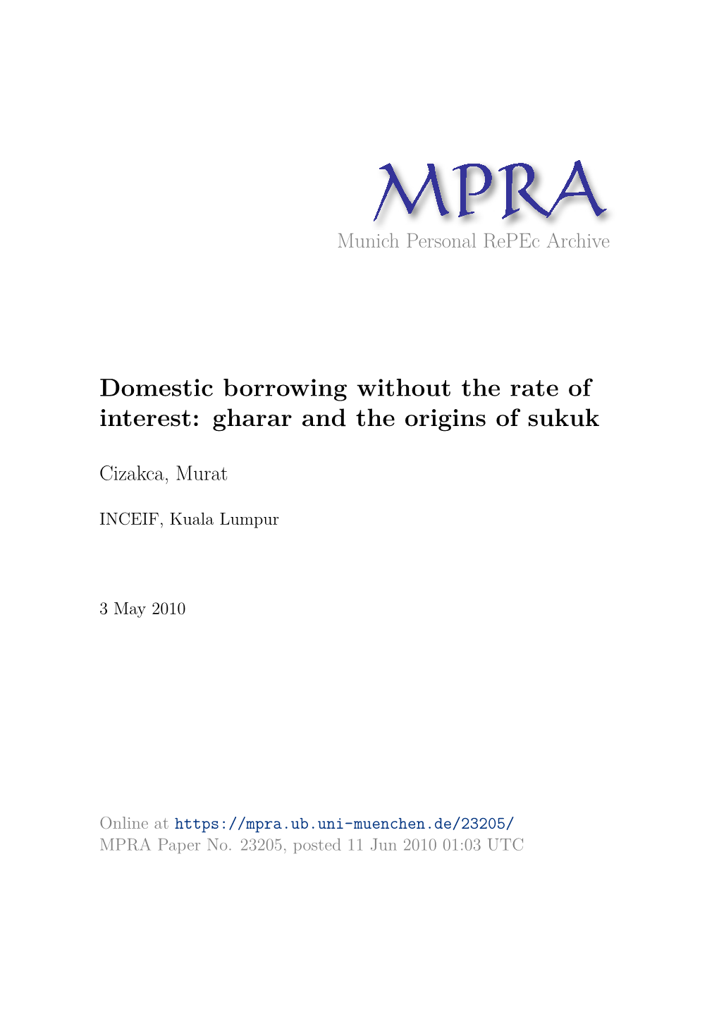 Domestic Borrowing Without the Rate of Interest: Gharar and the Origins of Sukuk