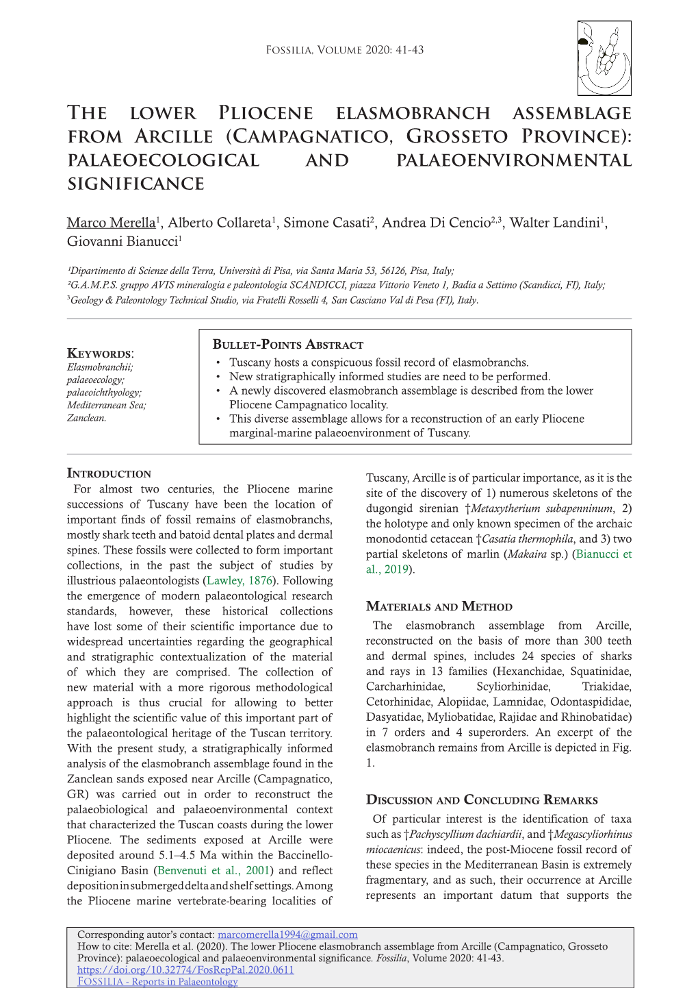 The Lower Pliocene Elasmobranch Assemblage from Arcille (Campagnatico, Grosseto Province): Palaeoecological and Palaeoenvironmental Significance