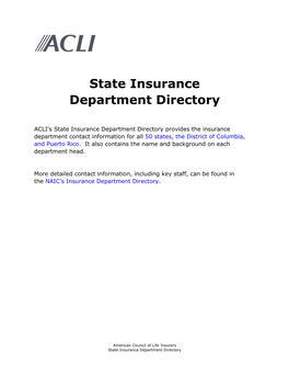 State Insurance Department Directory