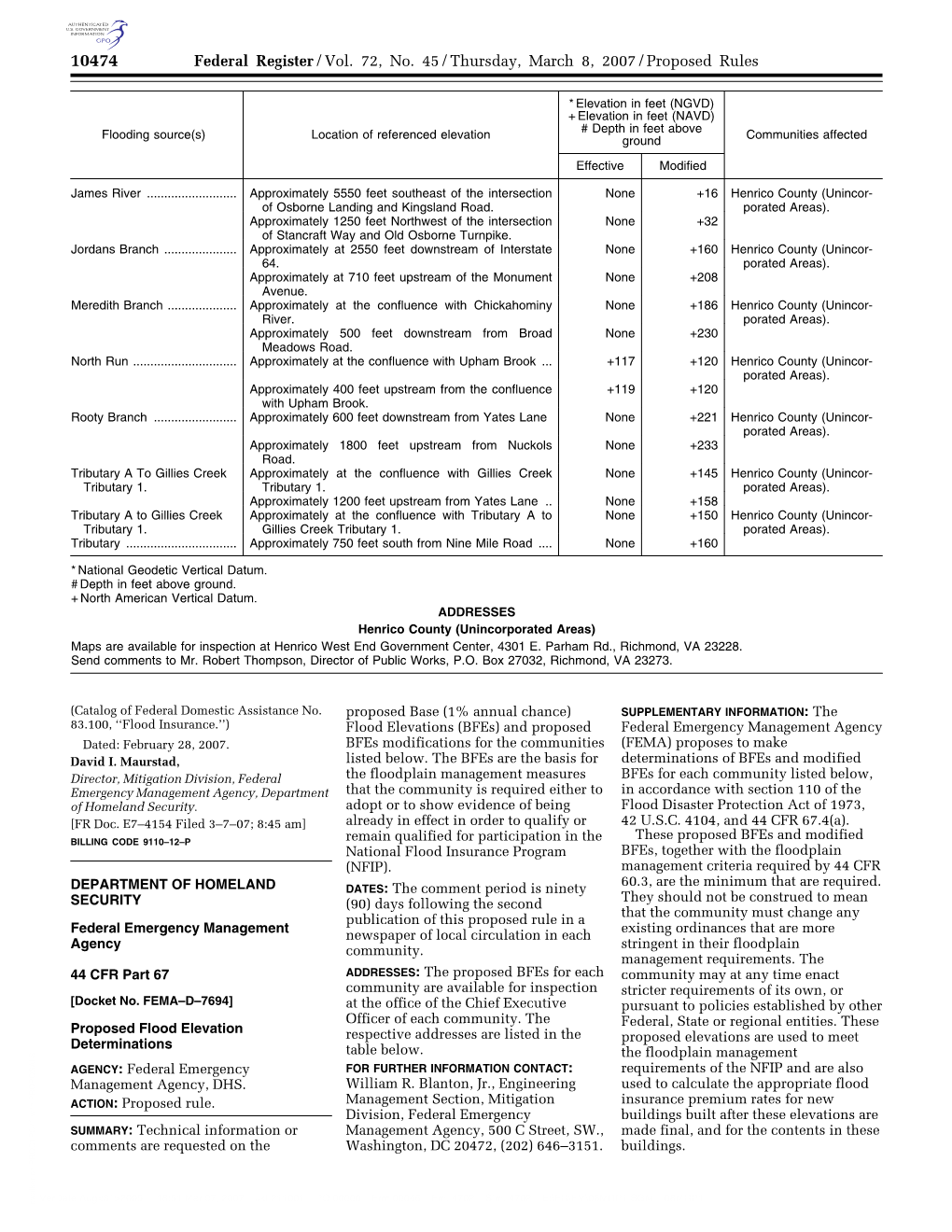 Federal Register/Vol. 72, No. 45/Thursday, March 8, 2007/Proposed Rules