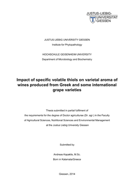 Impact of Specific Volatile Thiols on Varietal Aroma of Wines Produced from Greek and Some International Grape Varieties