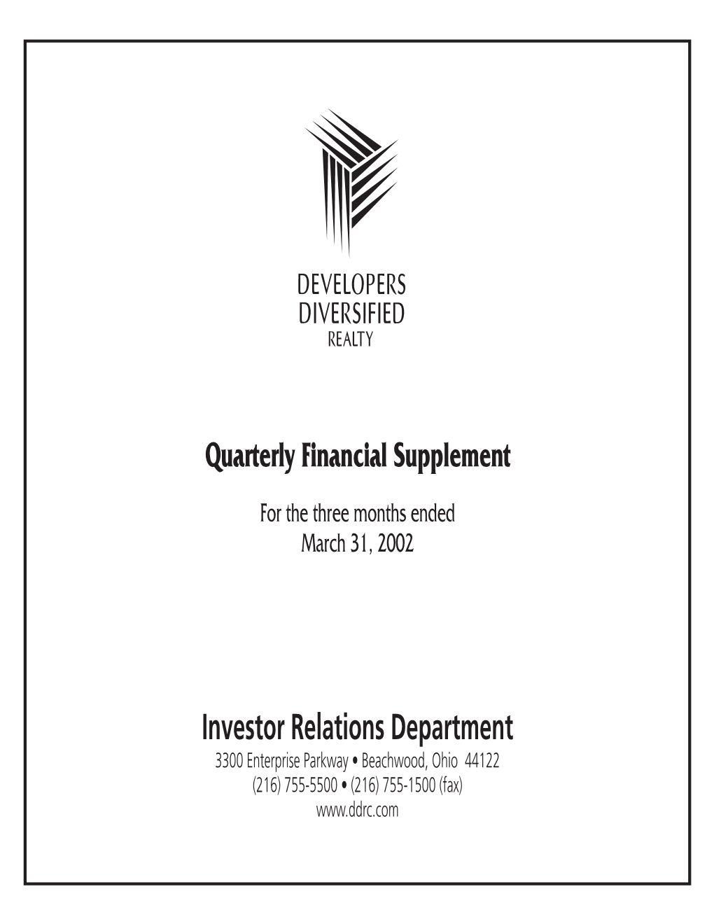 Quarterly Financial Supplement Investor Relations Department