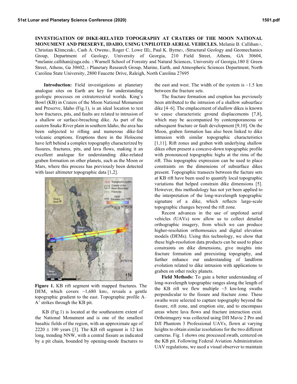 Investigation of Dike-Related Topography at Craters of the Moon National Monument and Preserve, Idaho, Using Unpiloted Aerial Vehicles