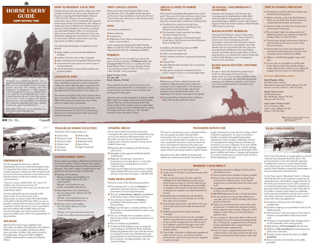 Banff National Park Horse User Guide