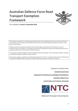 Australian Defence Force Road Transport Exemption Framework