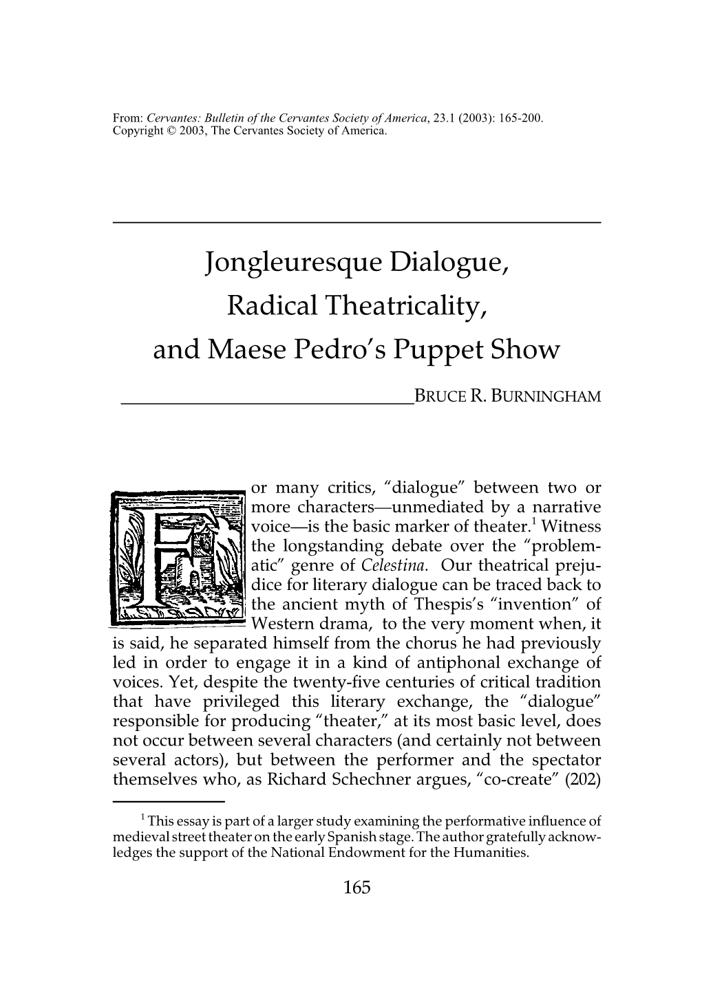 Jongleuresque Dialogue, Radical Theatricality, and Maese Pedro's