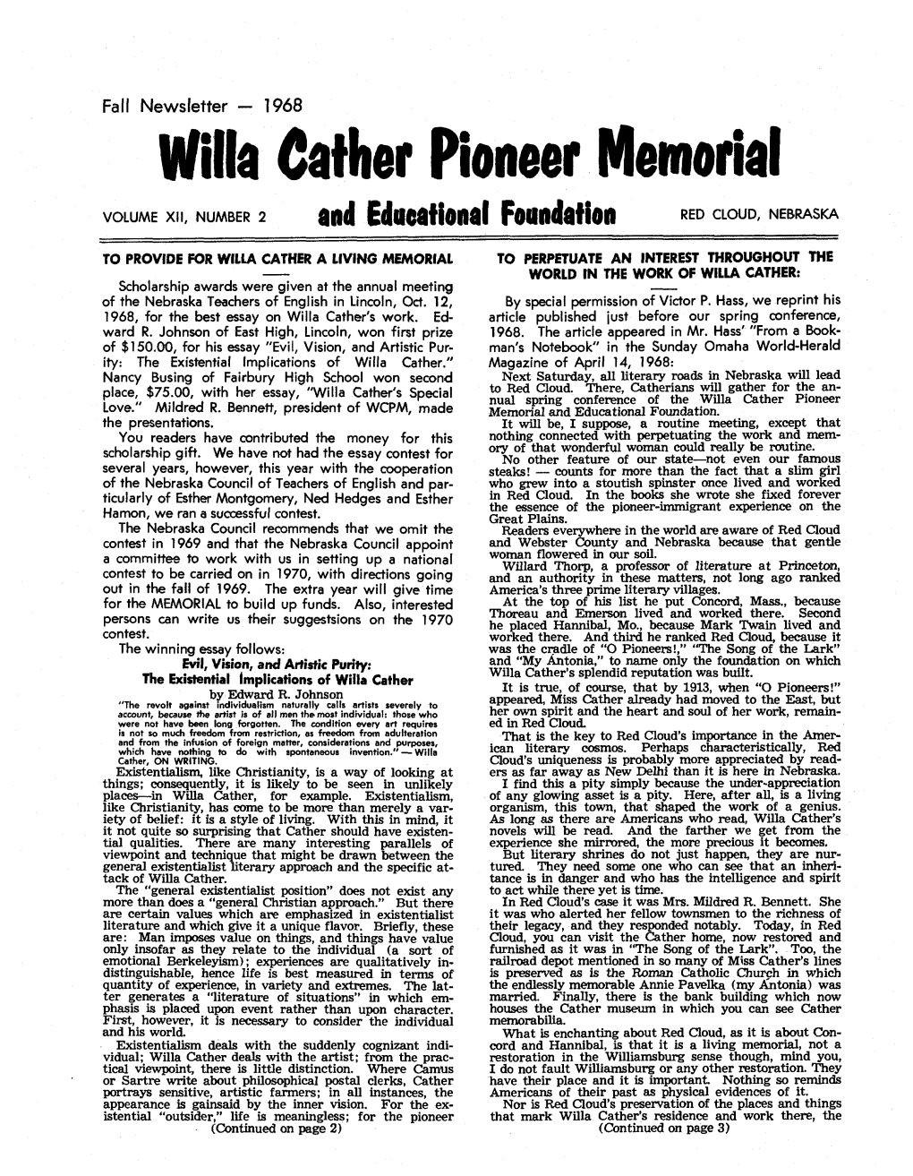 Willa Cather Pioneer Memorial X,,, and Edunational Foundation C Ou0