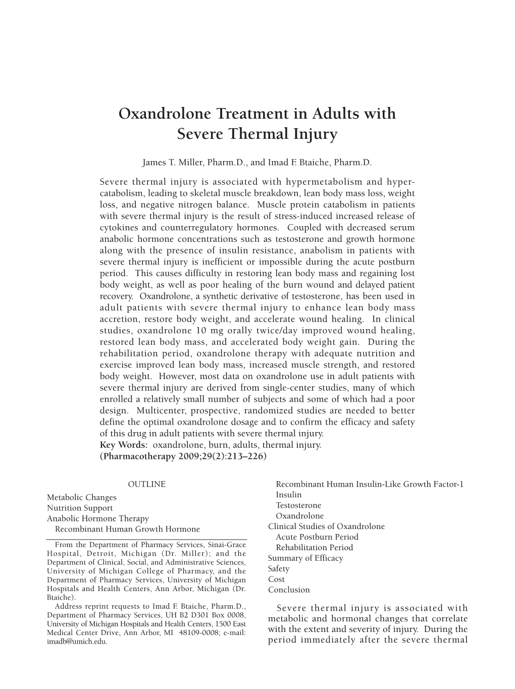 Oxandrolone Treatment in Adults with Severe Thermal Injury