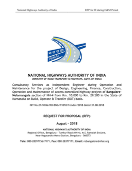 National Highways Authority of India RFP for IE During O&M Period