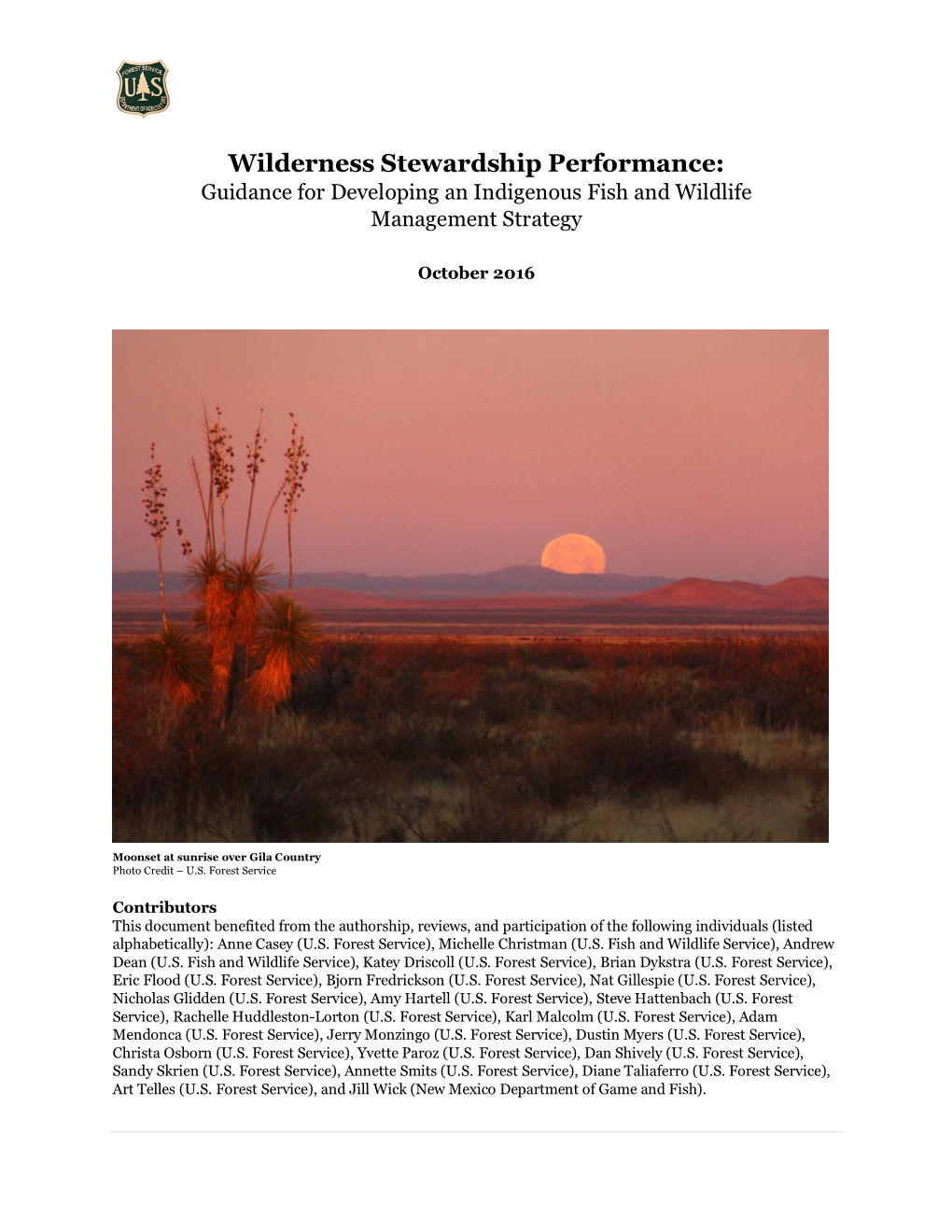 Wilderness Stewardship Performance: Guidance for Developing an Indigenous Fish and Wildlife Management Strategy