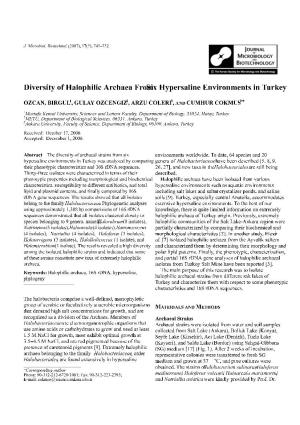 Diversity of Halophilic Archaea from Six Hypersaline Environments in Turkey