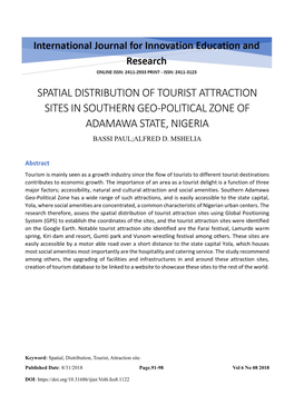 Spatial Distribution of Tourist Attraction Sites in Southern Geo-Political Zone Of