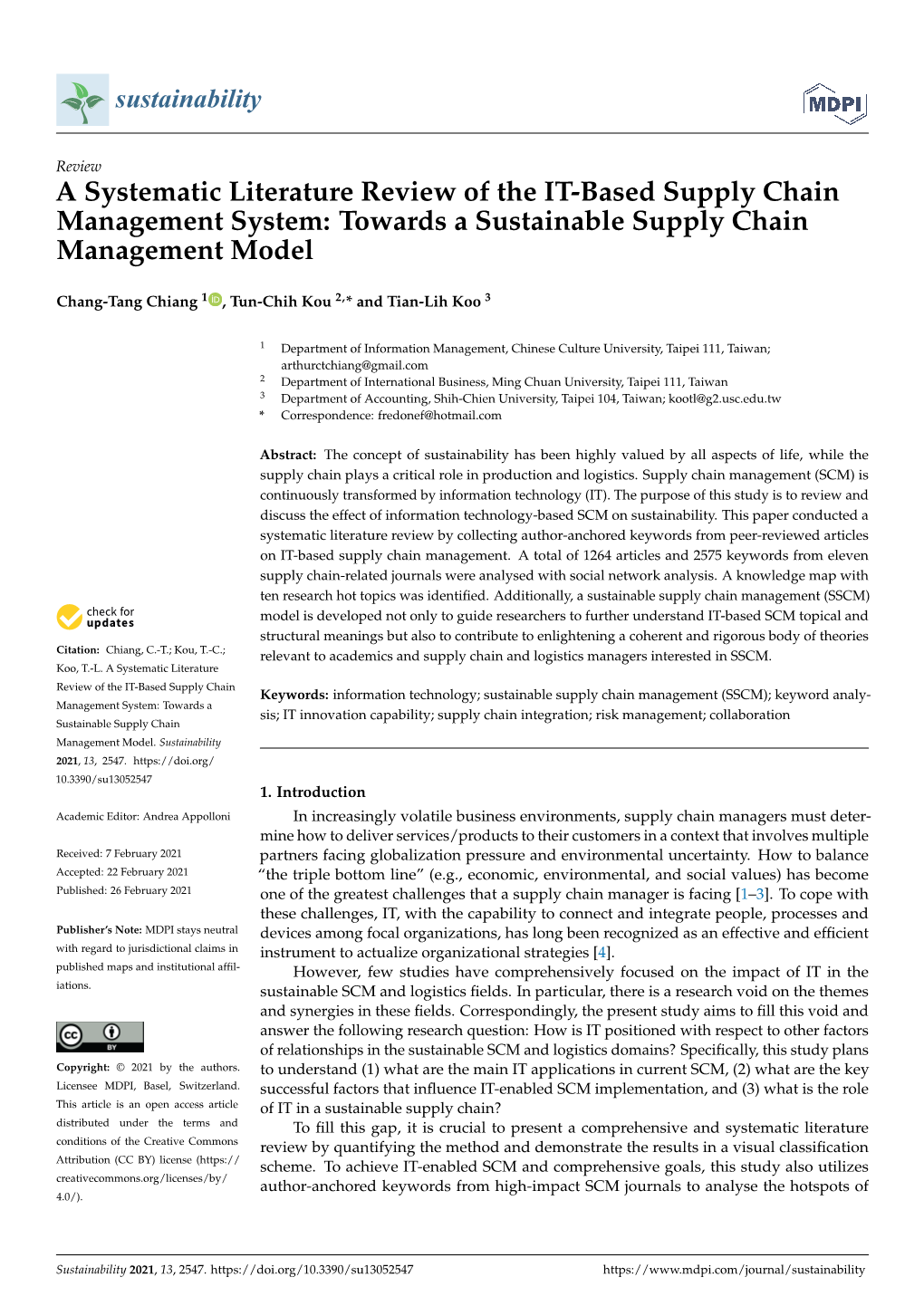 A Systematic Literature Review of the IT-Based Supply Chain Management System: Towards a Sustainable Supply Chain Management Model