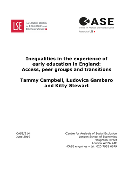 Inequalities in the Experience of Early Education in England: Access, Peer Groups and Transitions