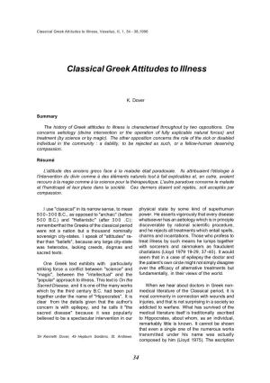Classical Greek Attitudes to Illness, Vesalius, II, 1, 34 - 38,1996