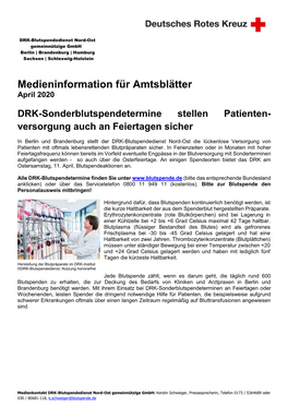 Medieninformation Für Amtsblätter April 2020